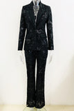 Encaje negro brillante 2 piezas Trajes de fiesta para mujer