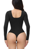 Mangas Largas Negro Scoop Cuello Control de Barriga Shapewear