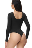 Mangas Largas Negro Scoop Cuello Control de Barriga Shapewear