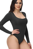 Mangas Largas Negro Scoop Cuello Control de Barriga Shapewear