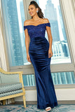 Azul Real Fuera del Hombro Lentejuelas Vestido de Fiesta