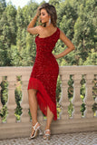 Vestido de Cóctel Negro Lentejuelas Un Hombro
