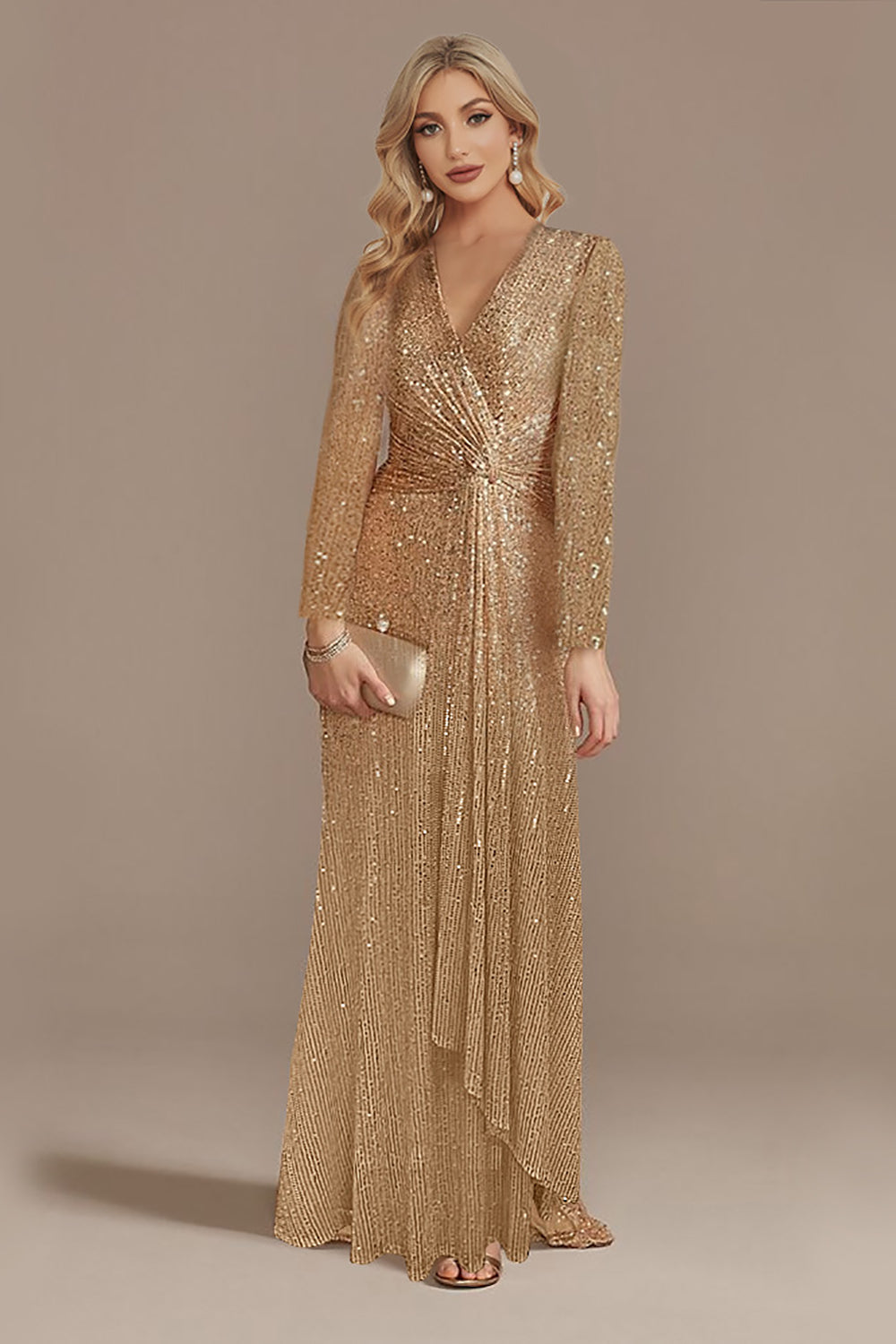 Glitter Navy Madre de la Novia Vestido con mangas largas