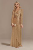 Glitter Navy Madre de la Novia Vestido con mangas largas