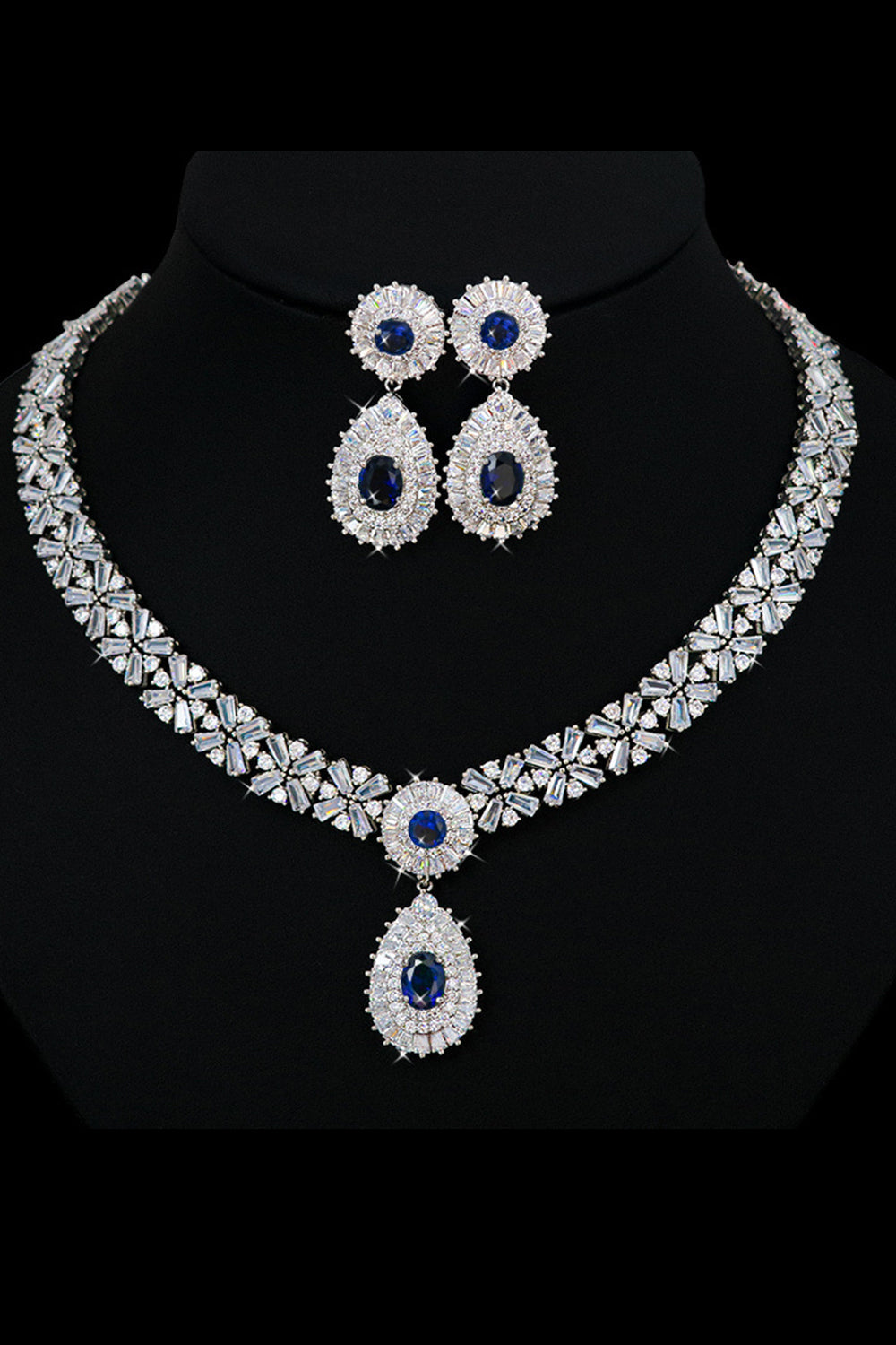 Royal Blue Crystal Collar Pendiente Conjunto de Joyas