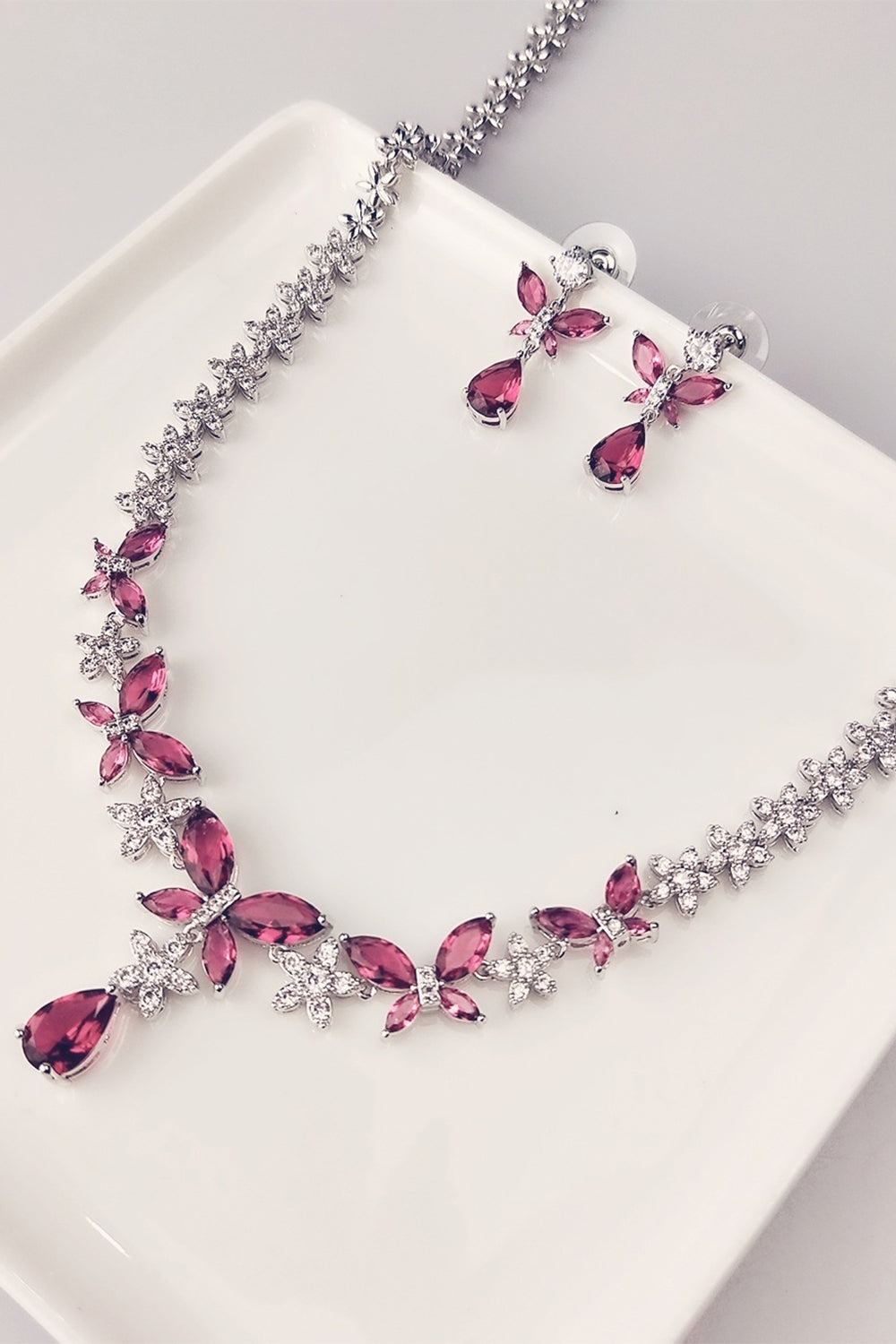 Royal Blue Butterfly Crystal Drop Pendientes Collar Conjunto de Joyas