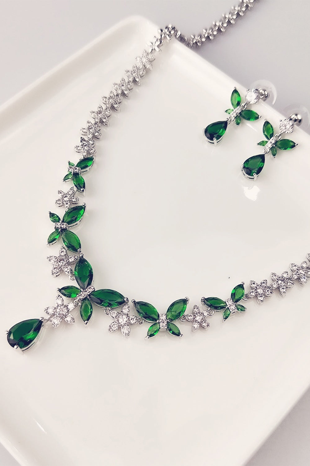 Royal Blue Butterfly Crystal Drop Pendientes Collar Conjunto de Joyas