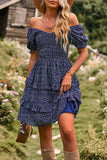 Fuera del Hombro Vestido de Verano Estampado Floral Negro
