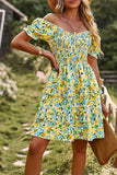 Fuera del Hombro Vestido de Verano Estampado Floral Negro
