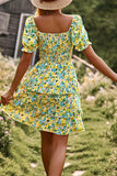 Fuera del Hombro Vestido de Verano Estampado Floral Negro