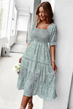 Vestido de Verano Azul Cuello Cuadrado