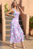 Vestido de Verano Azul Floral Cuello en V Boho