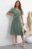 Vestido de Verano Mangas Cortas Cuello en V Verde