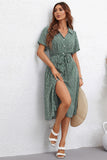 Vestido de Verano Mangas Cortas Cuello en V Verde