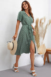 Vestido de Verano Mangas Cortas Cuello en V Verde