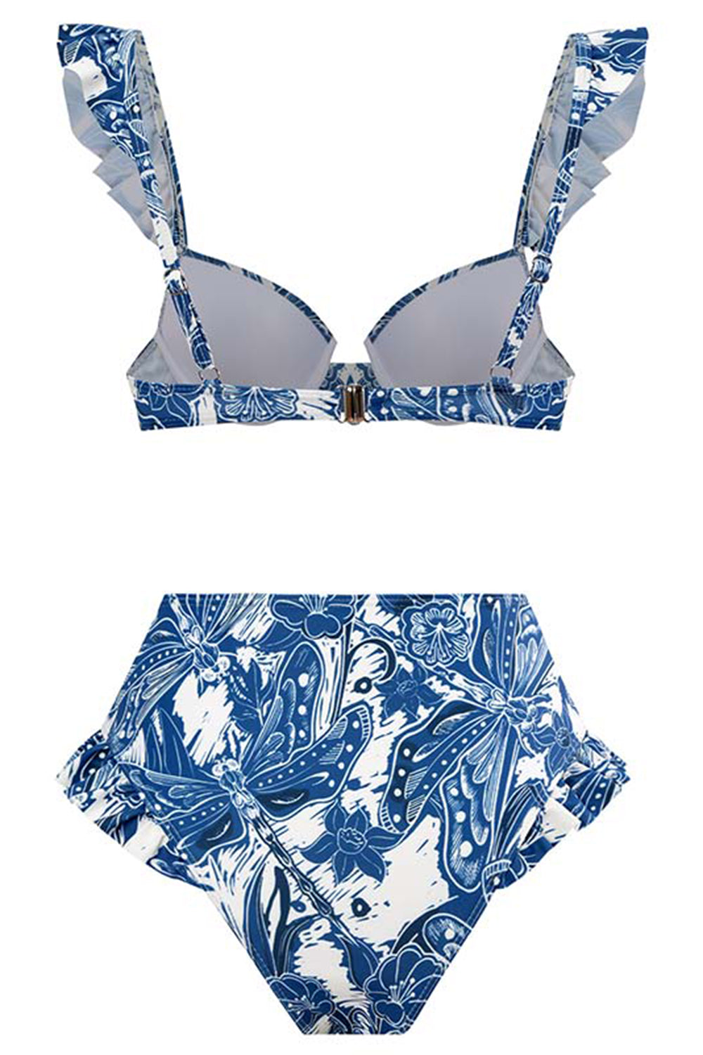 3 Piezas Bikini Estampado Azul Falda de Playa