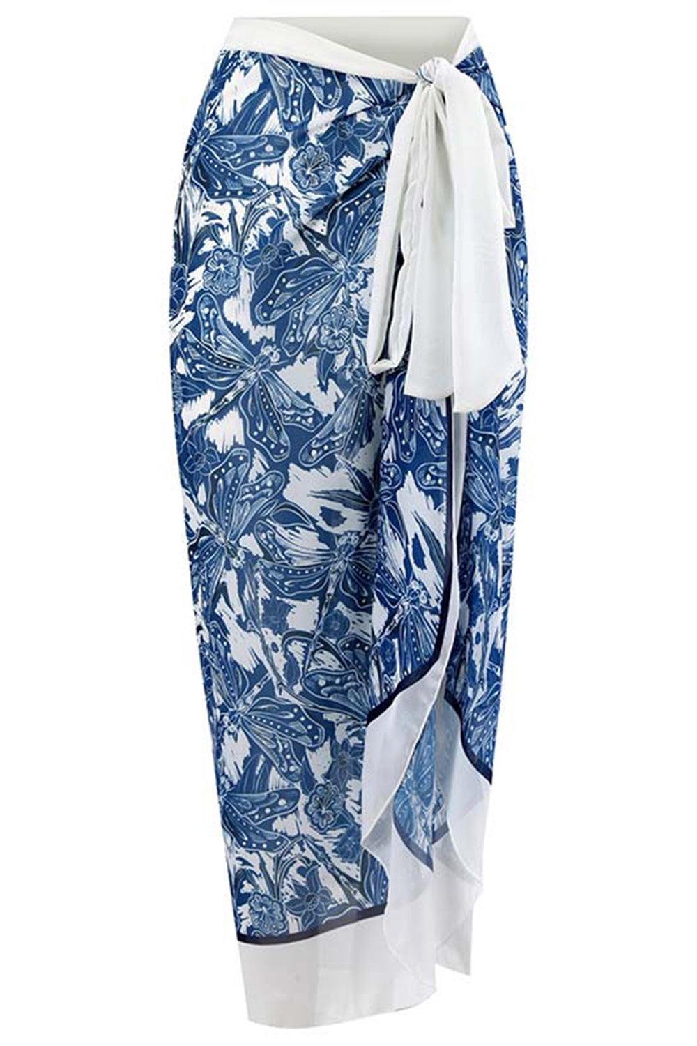 3 Piezas Bikini Estampado Azul Falda de Playa