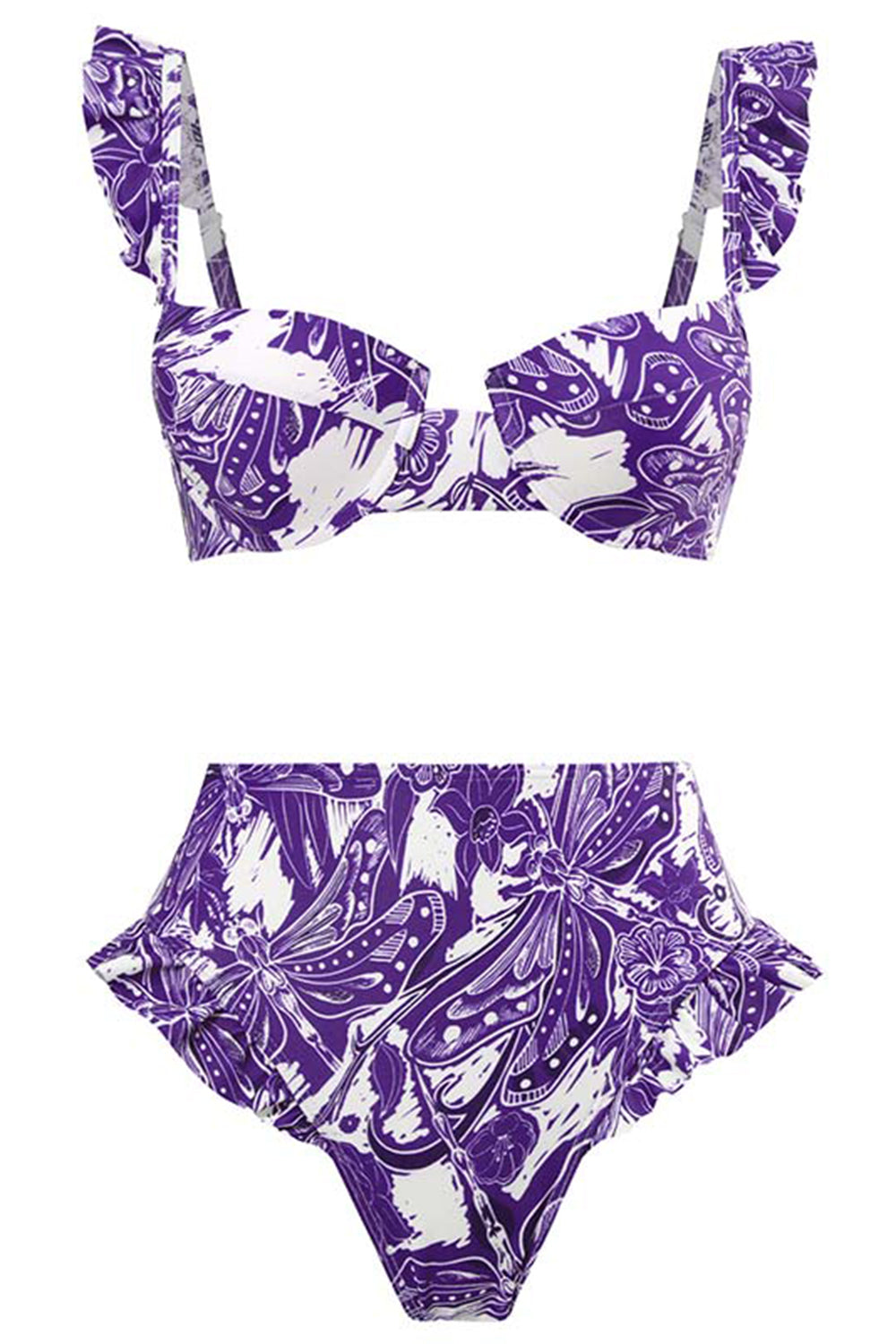 3 Piezas Bikini Estampado Azul Falda de Playa