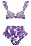 3 Piezas Bikini Estampado Azul Falda de Playa
