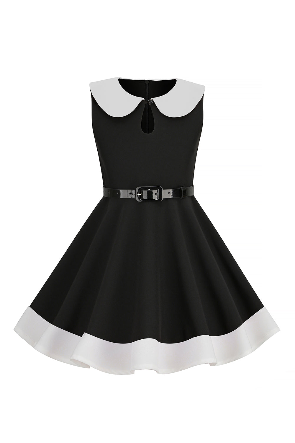 Negro Cuello Redondo Sin Mangas Niña Vestido Años 50