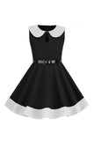 Negro Cuello Redondo Sin Mangas Niña Vestido Años 50