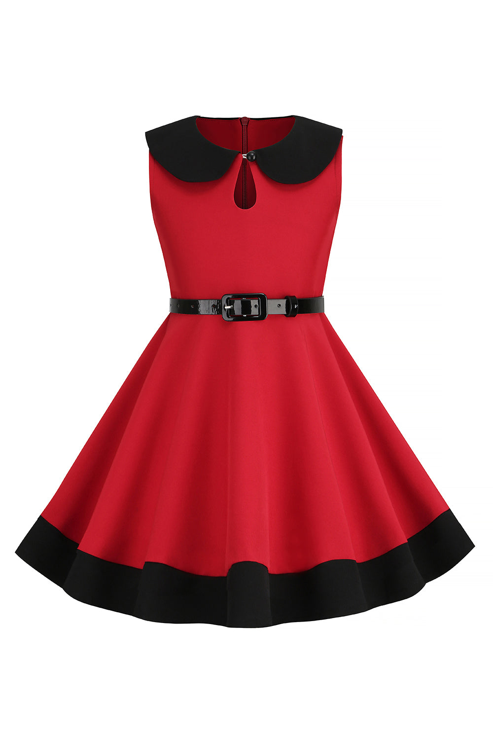 Negro Cuello Redondo Sin Mangas Niña Vestido Años 50