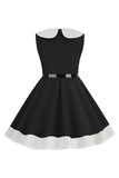 Negro Cuello Redondo Sin Mangas Niña Vestido Años 50