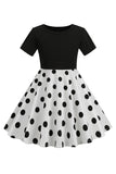 Vestido de Niña Mangas Cortas Lunares Blanco