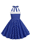 Rojo Halter Lunares Niña Vestido Años 50