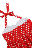 Rojo Halter Lunares Niña Vestido Años 50