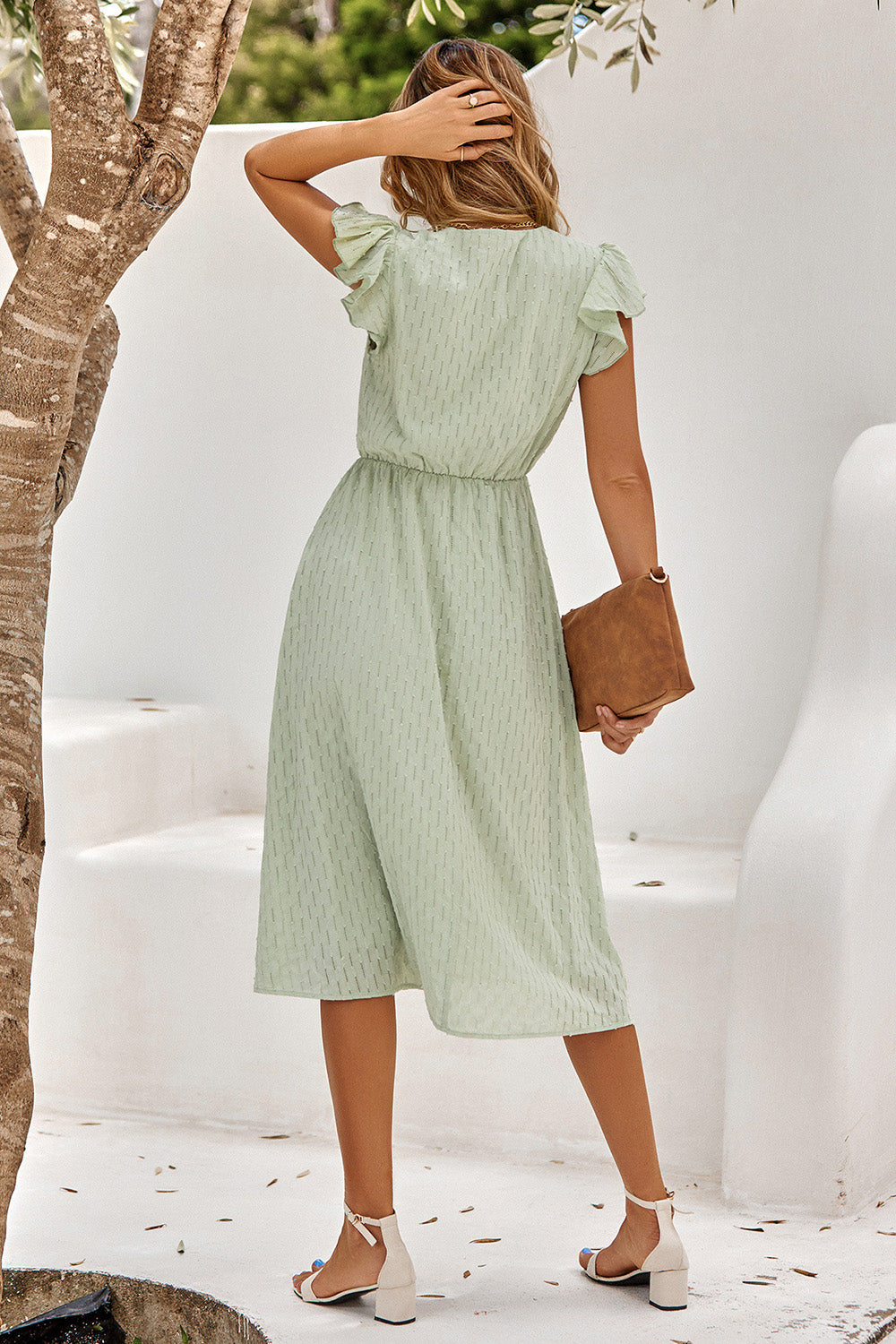 Vestido de Verano Blanco Cuello en V Midi