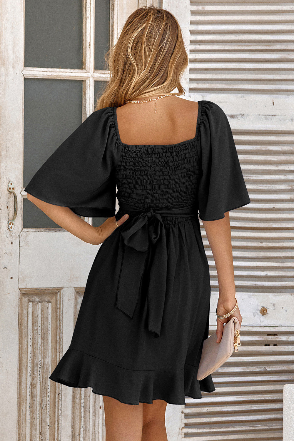 Albaricoque Mangas Cortas A Línea Mini Vestido de Verano