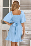 Albaricoque Mangas Cortas A Línea Mini Vestido de Verano