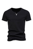 Mangas Cortas Negro Cuello en V Camiseta de Verano