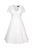 1950s Vestido Con Encaje Blanco Sólido Cuello en V