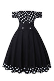 Fuera del Hombro Lunares 1950s Vestido