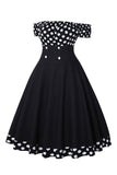 Fuera del Hombro Lunares 1950s Vestido
