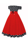 Fuera del Hombro Lunares 1950s Vestido
