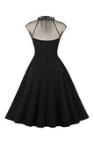 1950s Vestido Vintage Con Botones Negro A Line