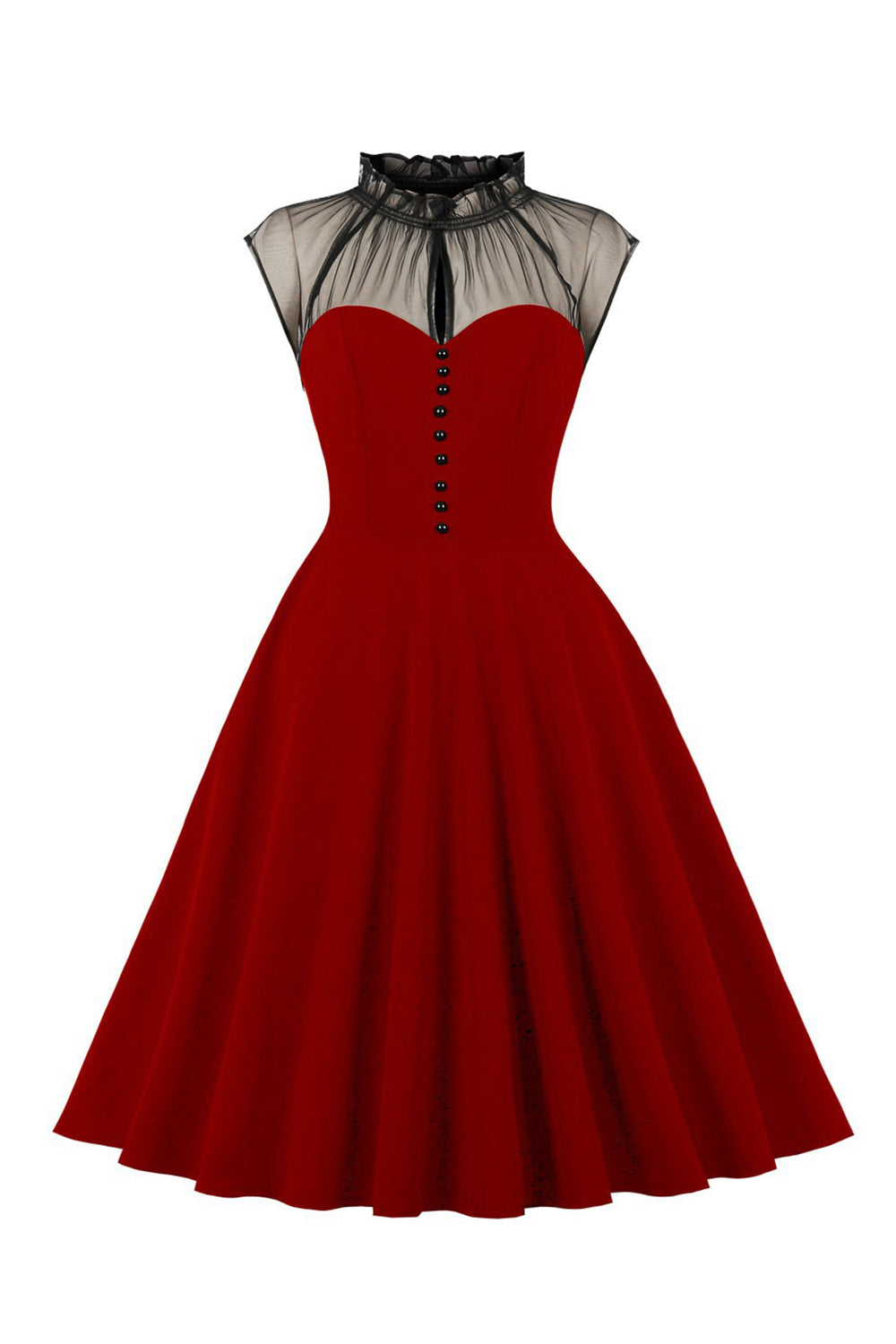 1950s Vestido Vintage Con Botones Negro A Line