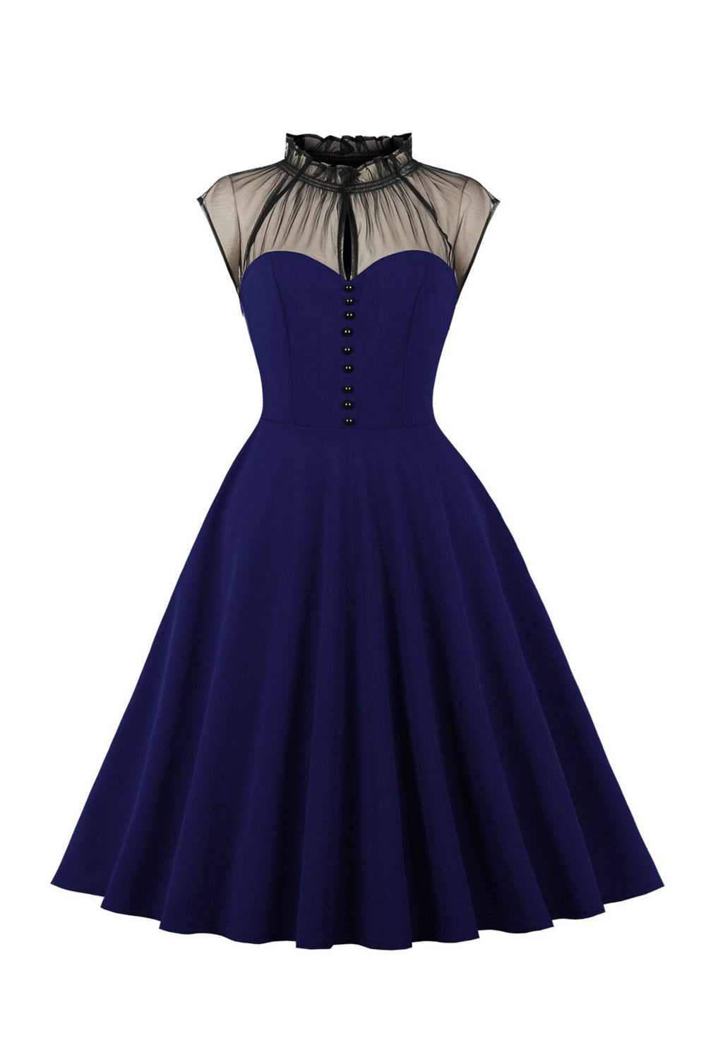 1950s Vestido Vintage Con Botones Negro A Line
