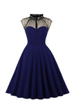 1950s Vestido Vintage Con Botones Negro A Line