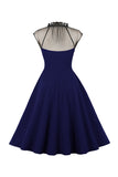 1950s Vestido Vintage Con Botones Negro A Line