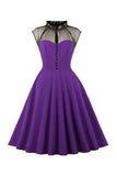 1950s Vestido Vintage Con Botones Negro A Line