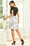 Cuello en V Vestido Vintage Floral estampado Negro