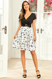 Cuello en V Vestido Vintage Floral estampado Negro
