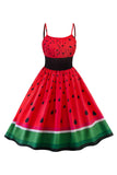 Rojo Estampado 1950s Vestido Vintage