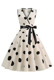 1950s Vestido Vintage Azul Claro Lunares