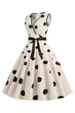1950s Vestido Vintage Azul Claro Lunares