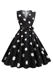 1950s Vestido Vintage Azul Claro Lunares